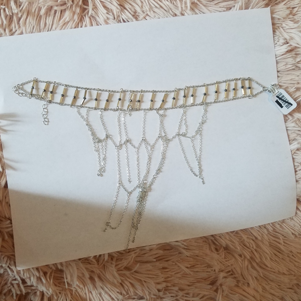 free people choker silver chain with gold beads